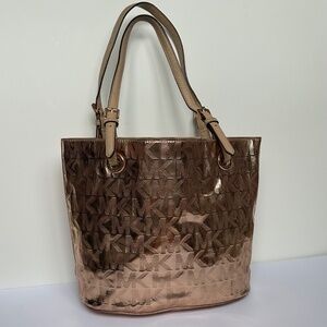 Michael Kors Metallic Rose Gold MK Logo Tote